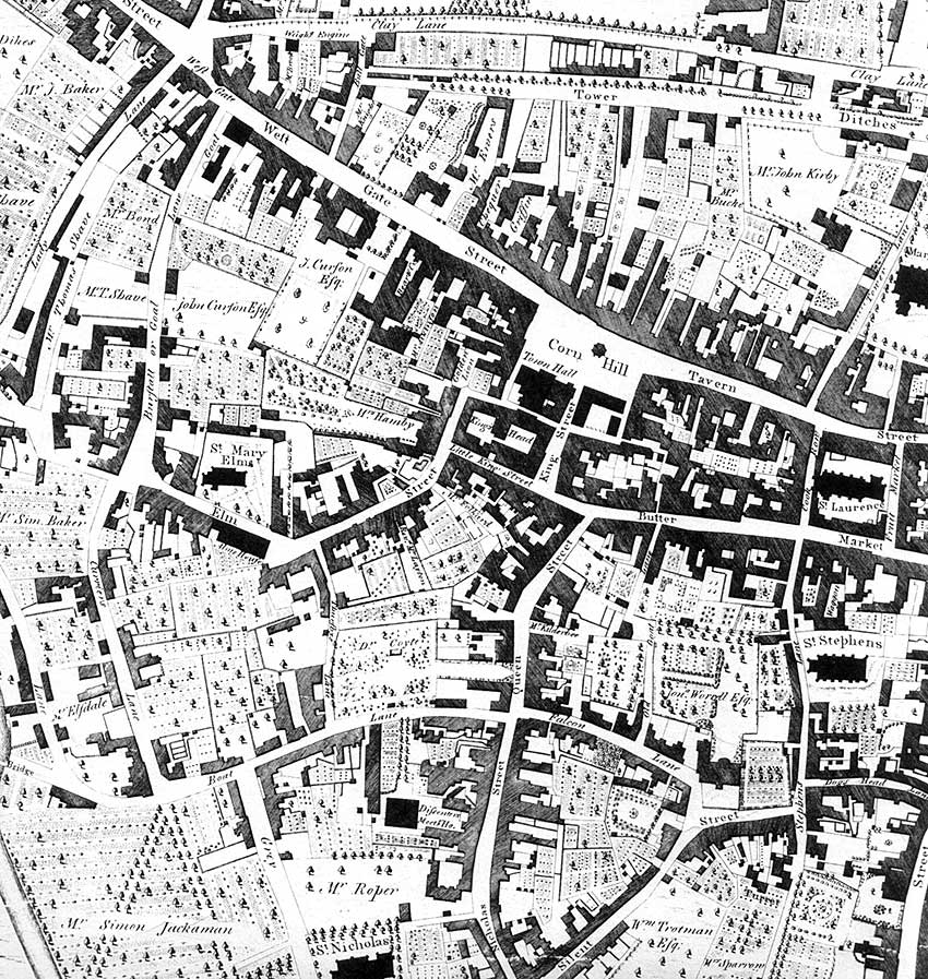 Ipswich Historic Lettering: Museum Street map 1778