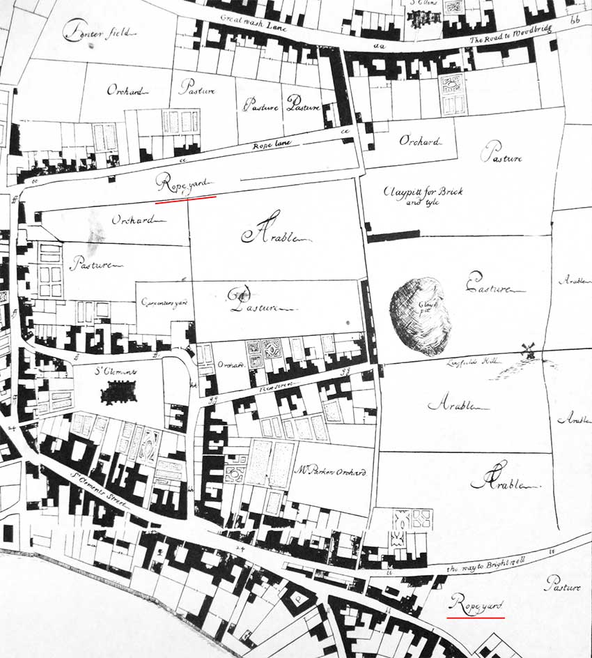 Ipswich Historic Lettering: Rope Walk map 1674