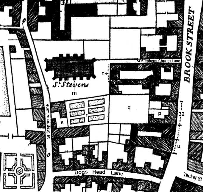 Ipswich Historic Lettering: Thos Rush map 1674