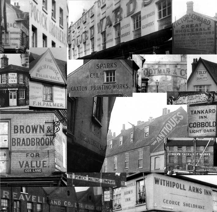 Ipswich Historic Lettering: collage of lost signs