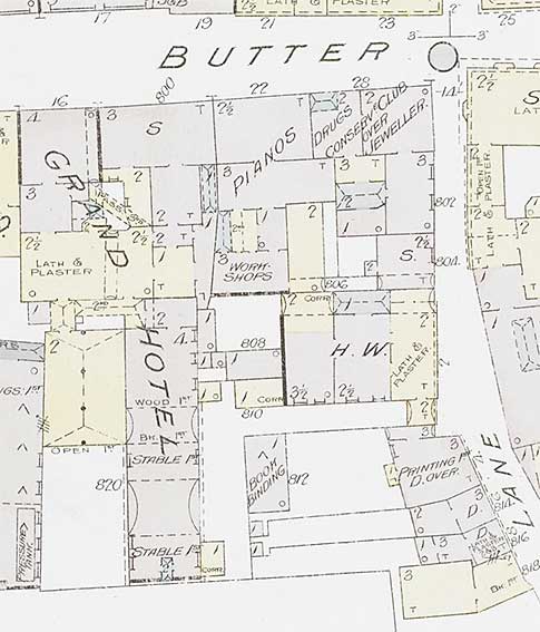 Ipswich Historic Lettering: Grand Hotel 1909 map