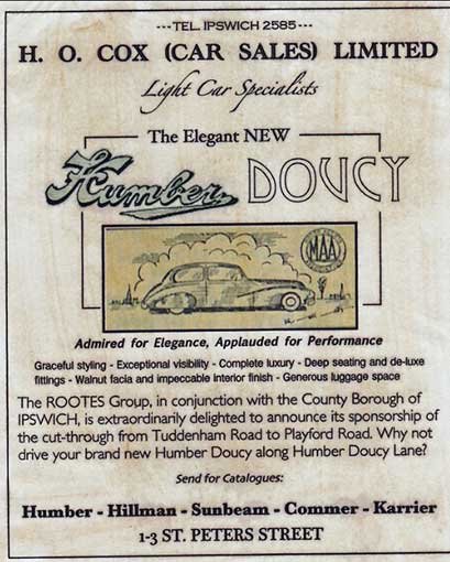 Ipswich Historic Lettering: Humber Doucy car advert 1930