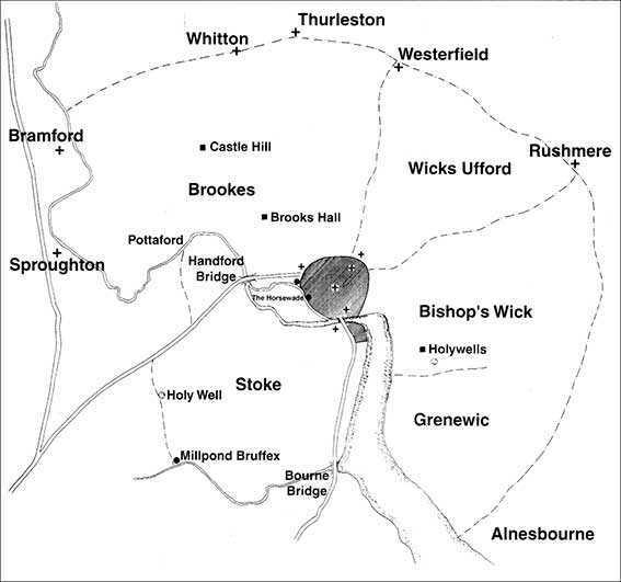 Ipswich Historic Lettering: Ipswich hamlets map