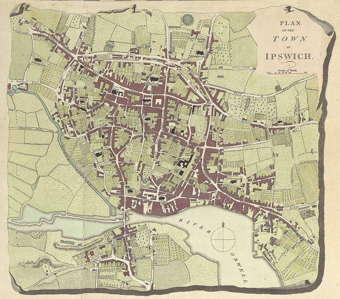 Ipswich Historic Lettering: map 1780 colour
