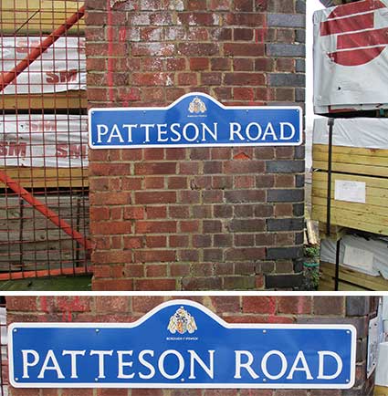 Ipswich Historic Lettering: Patteson Road nameplate
