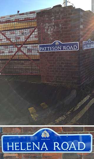 Ipswich Historic Lettering: Patteson Road/Helena Road nameplates