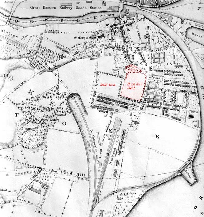Ipswich Historic Lettering: Over Stoke brickworks map