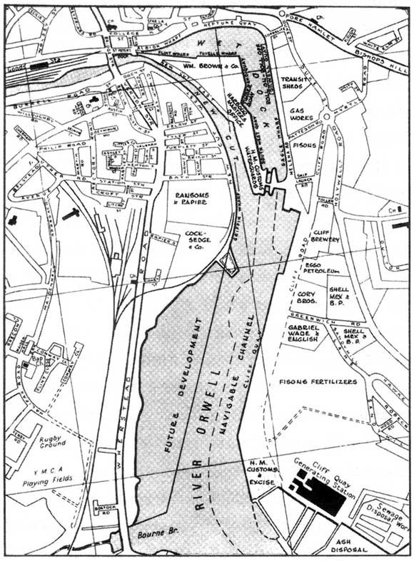 Ipswich Historic Lettering: Wet Dock map 1973